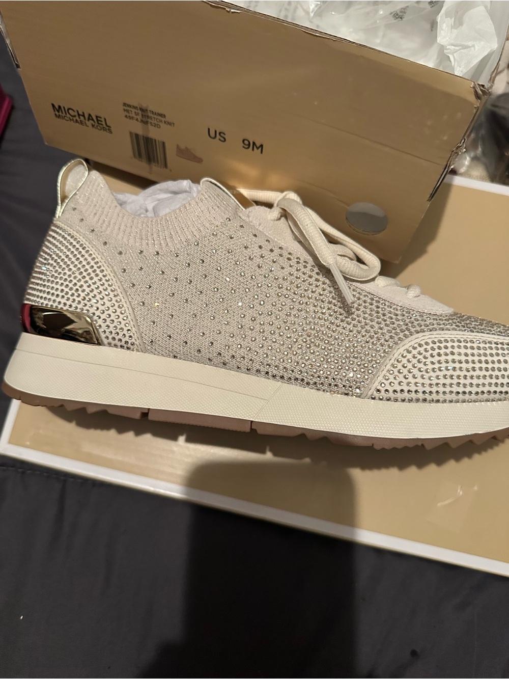 Michael Kors Jenkins knit trainer Cream Crystal-Embellished Knit Slip-On Sneaker